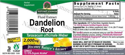 Photo of the Nature's Answer Dandelion Root 2,000 mg label