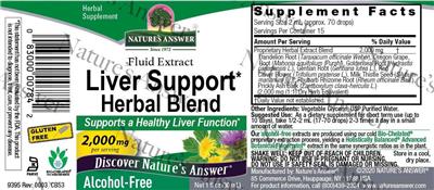 Photo of the Nature's Answer Liver Support Herbal Blend 2,000 mg Alcohol-Free label