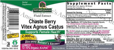 Product label for Chaste Berry Vitex Agnus Castus Extract 2,000 mg