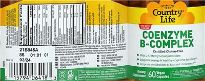 Photo of the Country Life Coenzyme B-Complex label