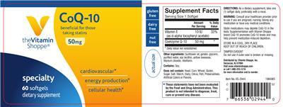Photo of the The Vitamin Shoppe CoQ-10 50 mg label