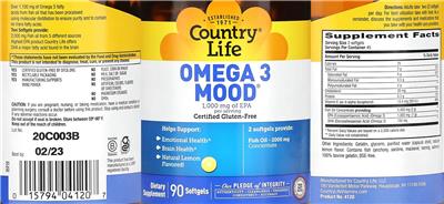 Photo of the Country Life Omega 3 Mood Natural Lemon Flavored label