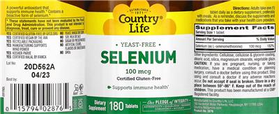 Photo of the Country Life Selenium 100 mcg label