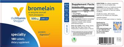 Photo of the The Vitamin Shoppe Bromelain 500 mg label