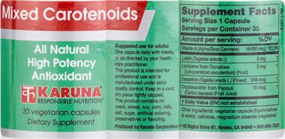 Photo of the Karuna Mixed Carotenoids label