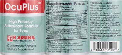 Photo of the Karuna OcuPlus label