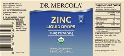 Photo of the Dr. Mercola Zinc Liquid Drops 15 mg label
