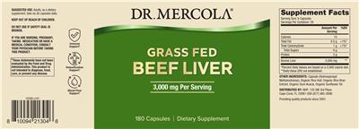 Photo of the Dr. Mercola Grass Fed Beef Liver 3,000 mg label