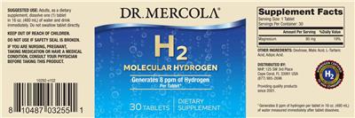 Photo of the Dr. Mercola H2 Molecular Hydrogen label