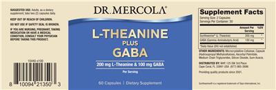 Photo of the Dr. Mercola L-Theanine 200 mg Plus Gaba 100 mg label