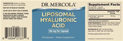 Photo of the Dr. Mercola Liposomal Hyaluronic Acid label
