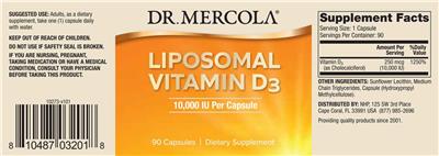 Photo of the Dr. Mercola Liposomal Vitamin D3 10,000 IU label