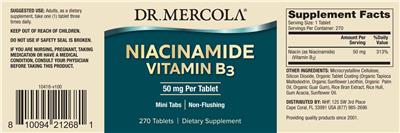 Photo of the Dr. Mercola Niacinamide Vitamin B3 50 mg label