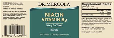 Photo of the Dr. Mercola Niacin Vitamin B3 50 mg label