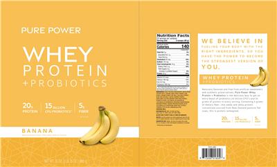 Photo of the Pure Power Whey Protein + Probiotics Banana label