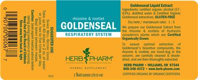 Photo of the Herb Pharm Goldenseal label