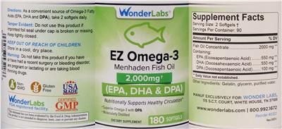 Photo of the Wonder Labs EZ Omega-3 2,000 mg label