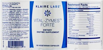 Photo of the Klaire Labs Vital-Zymes Forte label