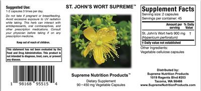 Photo of the Supreme Nutrition Products St. John's Wort Supreme 450 mg label
