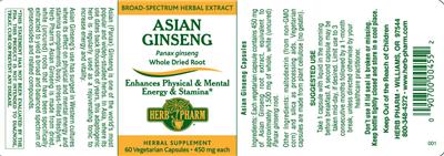 Photo of the Herb Pharm Asian Ginseng label