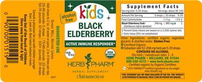 Photo of the Herb Pharm Kids Black Elderberry Alcohol Free label