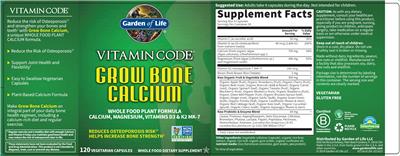Label of Grow Bone Calcium