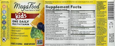Photo of the MegaFood Kids One Daily label