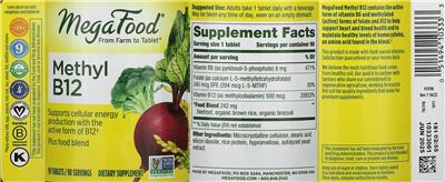 Photo of the MegaFood Methyl B12 label
