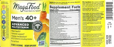 Photo of the MegaFood Men's 40+ Advanced Multivitamin label