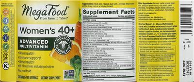 Photo of the MegaFood Women's 40+ Advanced Multivitamin label