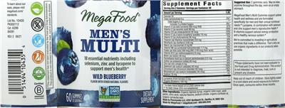 Photo of the MegaFood Men's Multi Wild Blueberry label