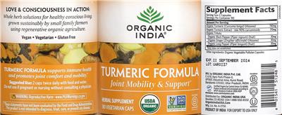 Photo of the Organic India Turmeric Formula Joint Mobility & Support label