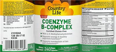 Photo of the Country Life Coenzyme B-Complex label