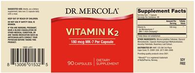 Photo of the Dr. Mercola Vitamin K2 180 mcg label