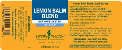 Photo of the Herb Pharm Lemon Balm Blend label