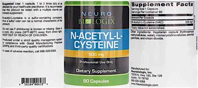 Photo of the Neurobiologix N-Acetyl-L-Cysteine 500 mg label