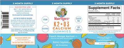 Photo of the Mary Ruth's K2 + D3 Calcium Gummies label