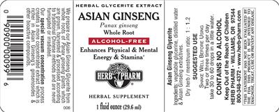 Photo of the Herb Pharm Asian Ginseng Alcohol-Free label