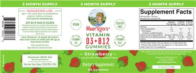 Photo of the Mary Ruth's Vitamin D3 + B12 Gummies Strawberry label