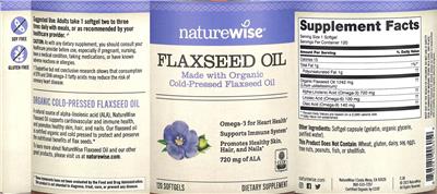 Photo of the NatureWise Flaxseed Oil label
