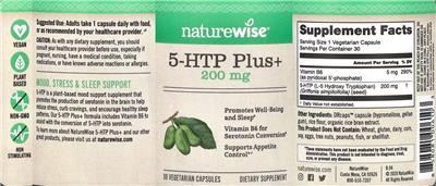 Photo of the NatureWise 5-HTP Plus+ 200 mg label