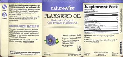 Photo of the NatureWise Flaxseed Oil label