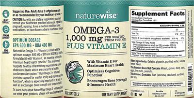 Photo of the NatureWise Omega-3 1,000 mg Plus Vitamin E label