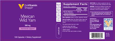 Photo of the The Vitamin Shoppe Mexican Wild Yam 500 mg label