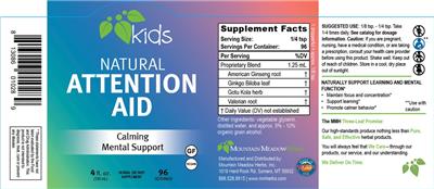 Photo of the Mountain Meadown Herbs Kids Natural Attention Aid label
