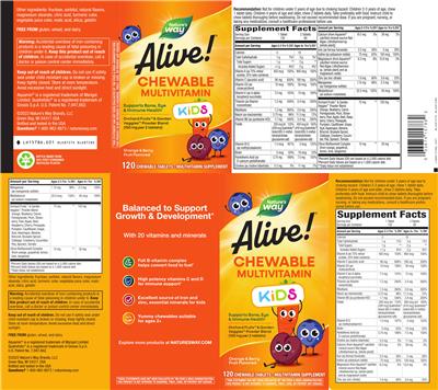 Photo of the Nature's Way Alive! Kids Chewable Multivitamin Orange & Berry label