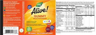 Photo of the Nature's Way Alive! Kids Gummy Multivitamin label