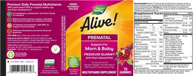 Photo of the Nature's Way Alive! Premium Prenatal Gummies label