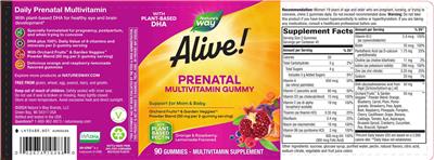 Photo of the Nature's Way Alive! Prenatal Multivitamin Gummy label
