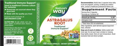 Photo of the Nature's Way Astragalus Root 1,410 mg label